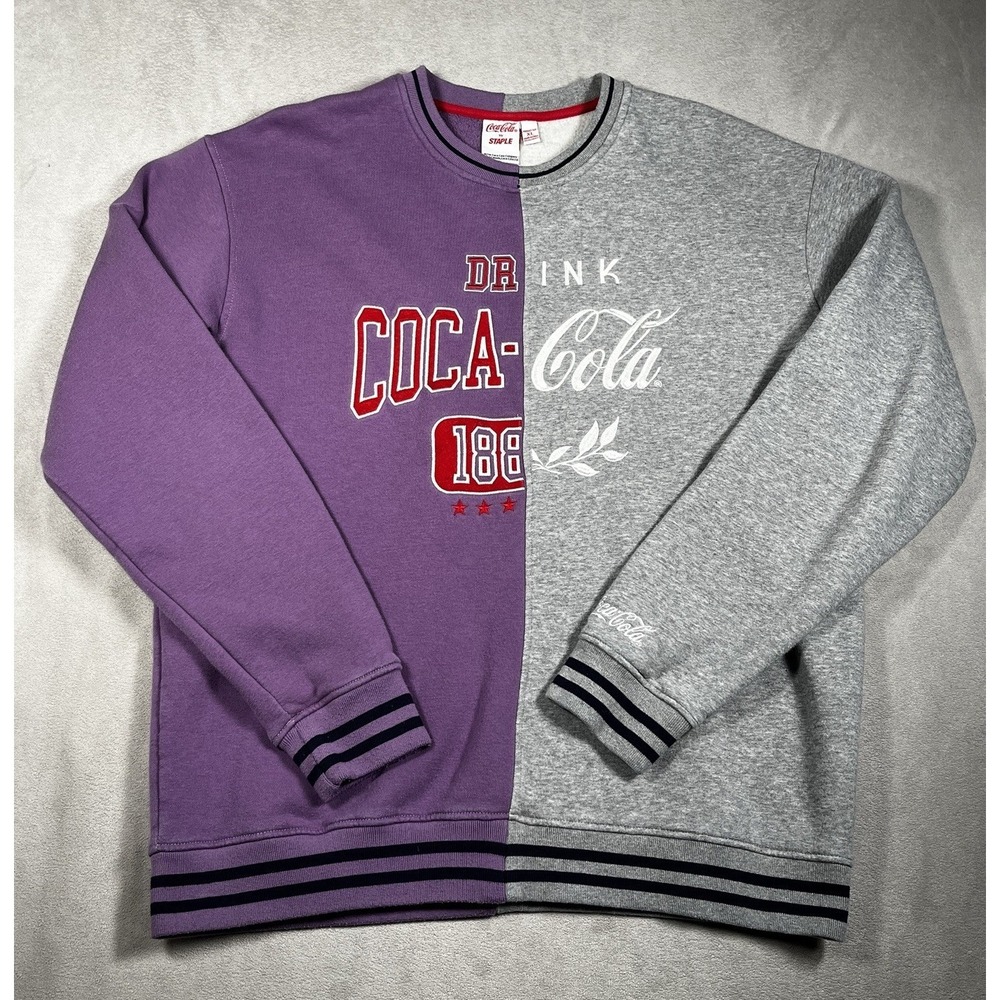 Coca-Cola x Staple Sweatshirt Mens XL Purple Gray Crewneck Embroidered Logo
